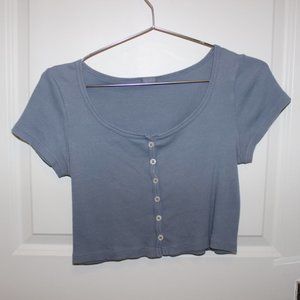 Urban Outfitters Cropped Blue Button Down Top